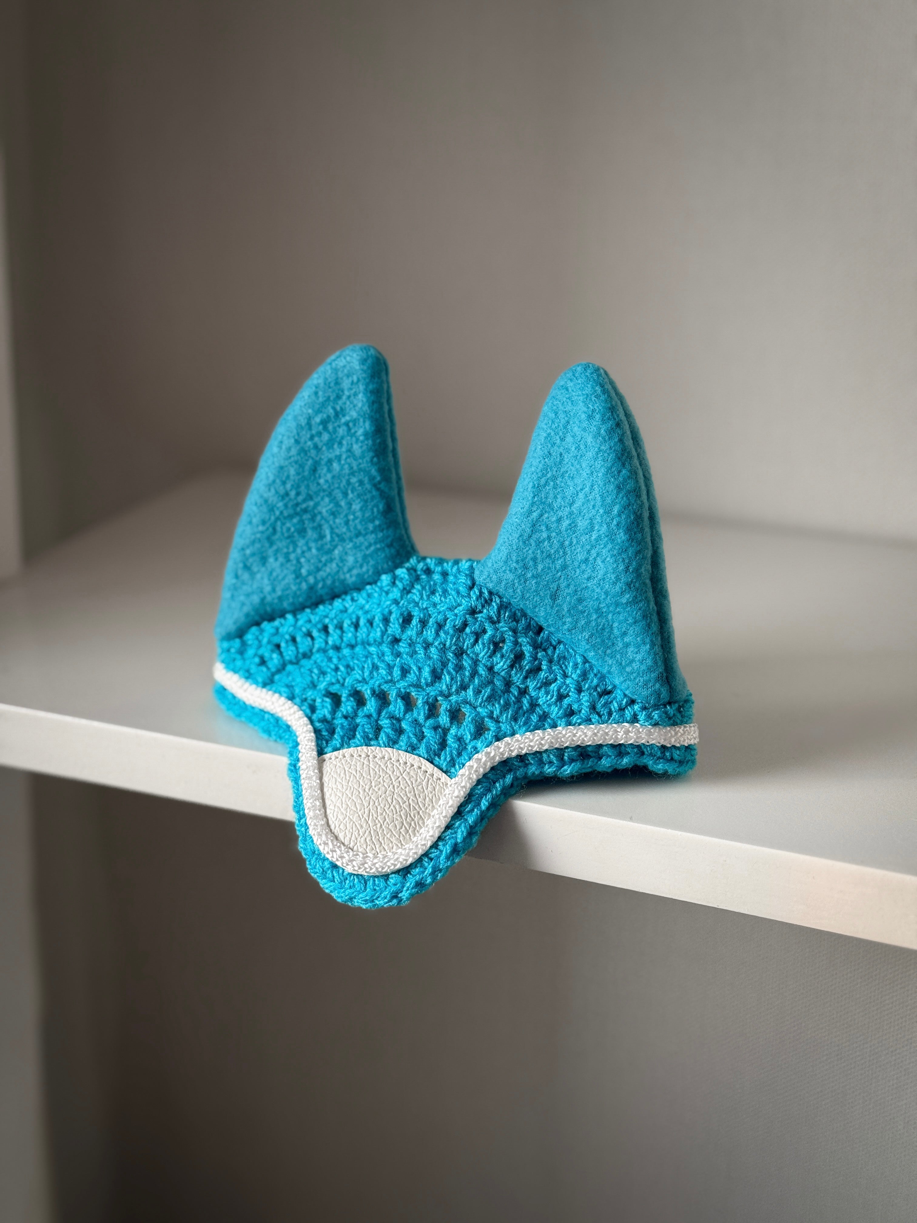 Crochet Ear Bonnet for Hobby Horse | White Edge