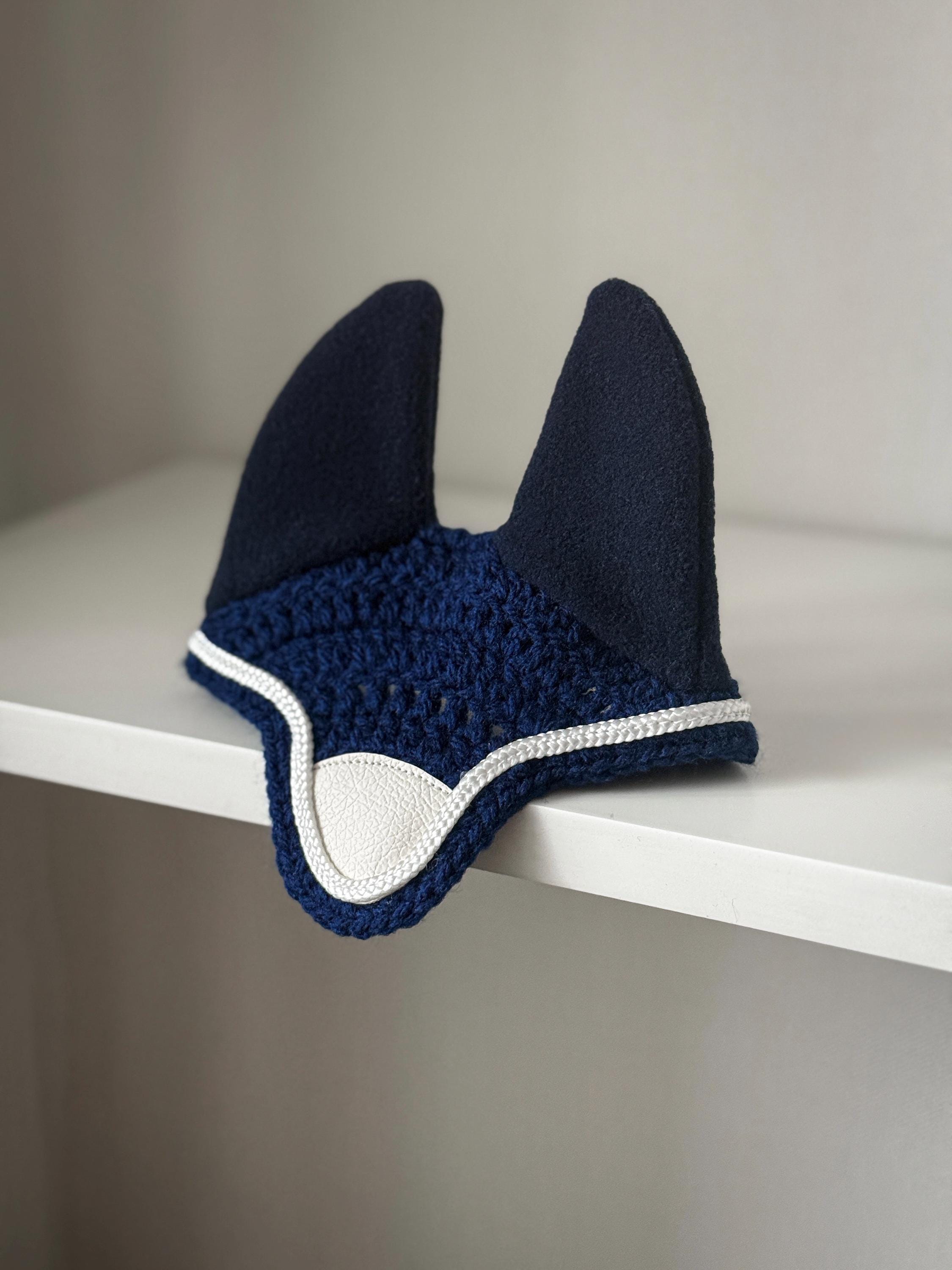 Crochet Ear Bonnet for Hobby Horse | White Edge